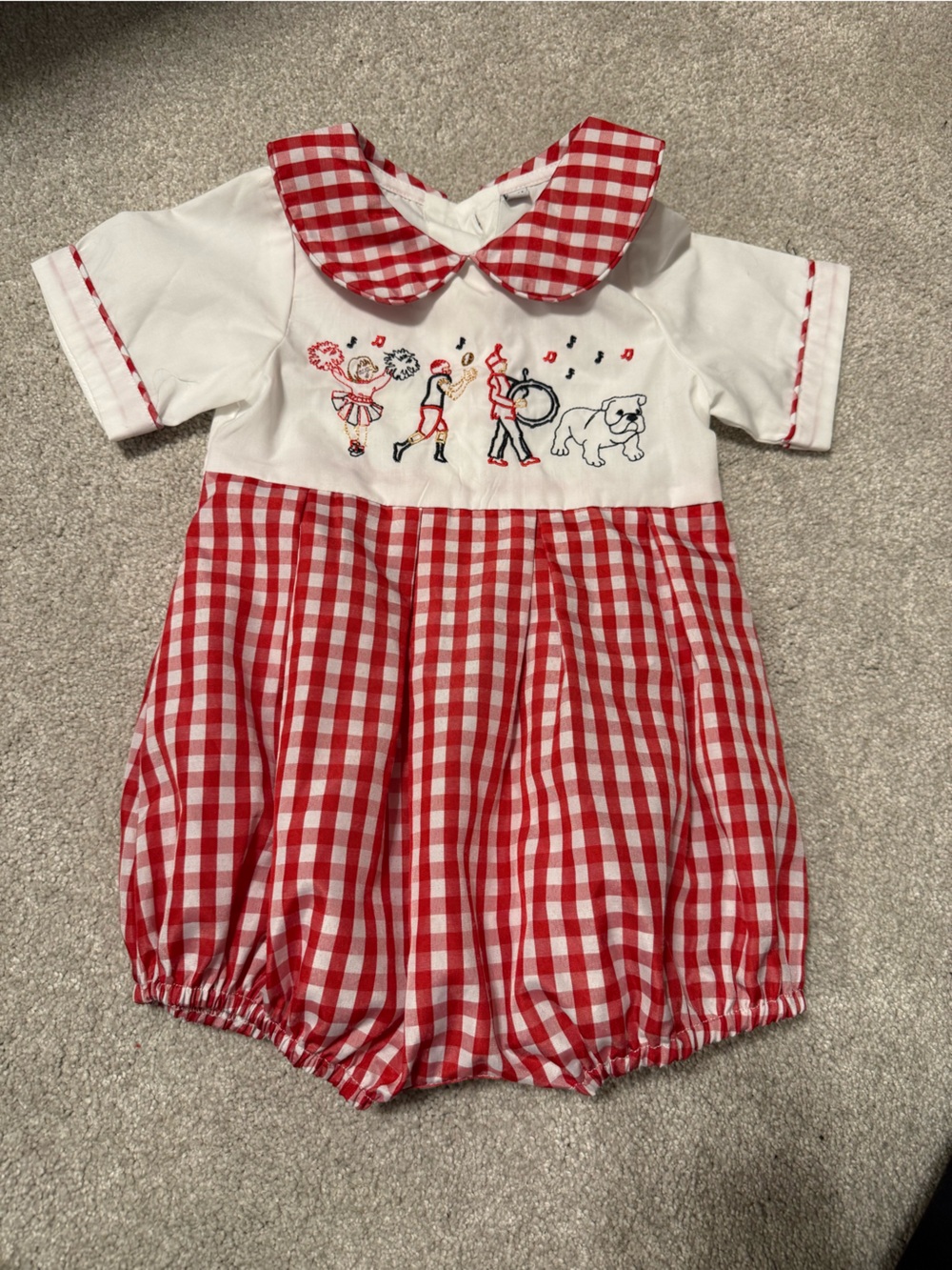 Red and White Gingham Embroidered Dress